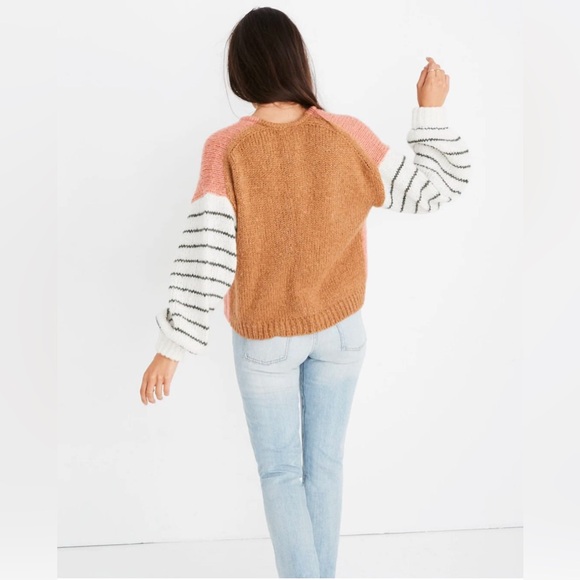 Madewell Colorblock Striped Balloon Sleeve Alpaca Wool Sweater Large XL - Picture 2 of 7